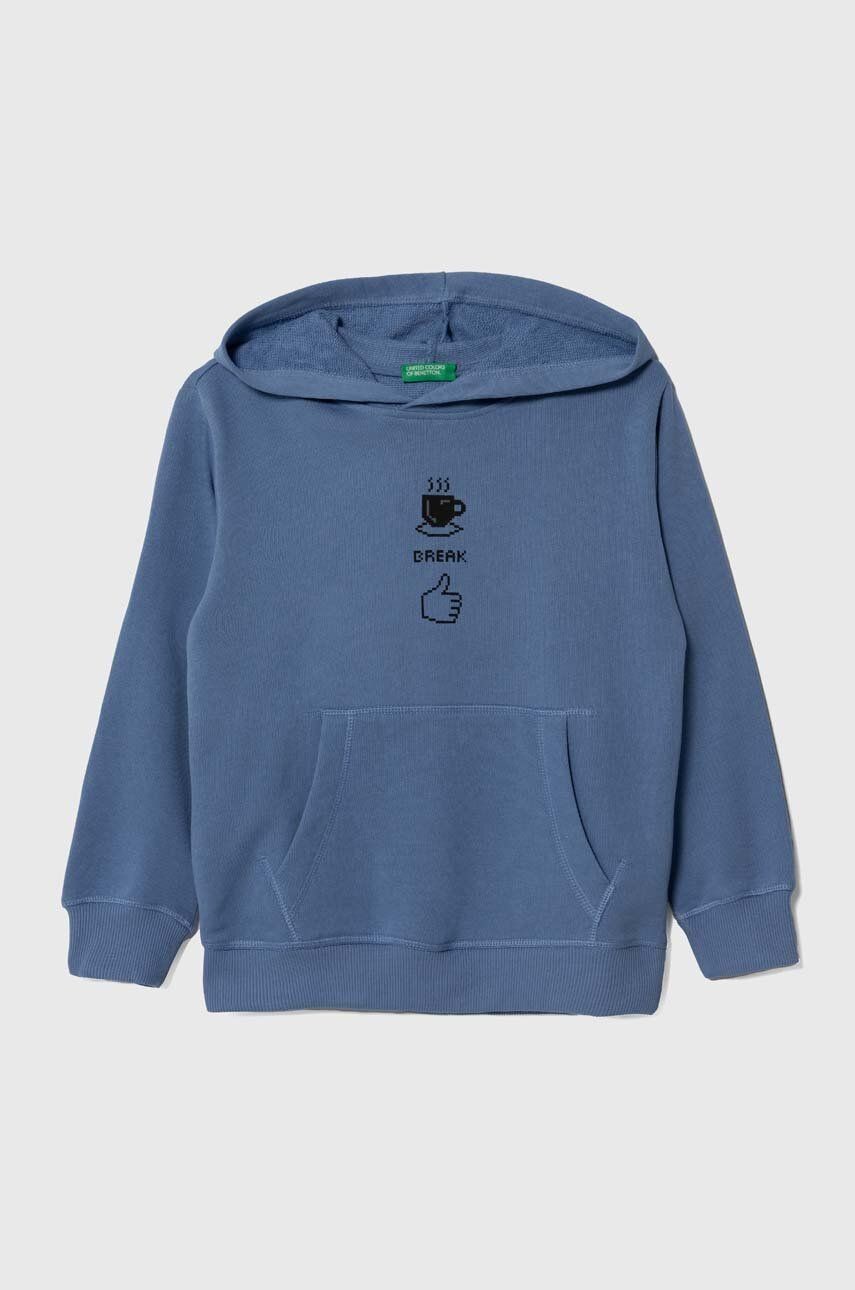 Detská bavlnená mikina United Colors of Benetton s kapucňou, s potlačou