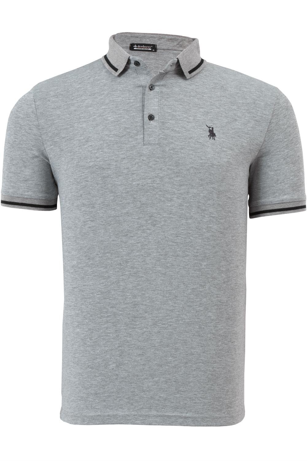 T8586 DEWBERRY MENS POLO COLLAR T-SHIRT-GREY