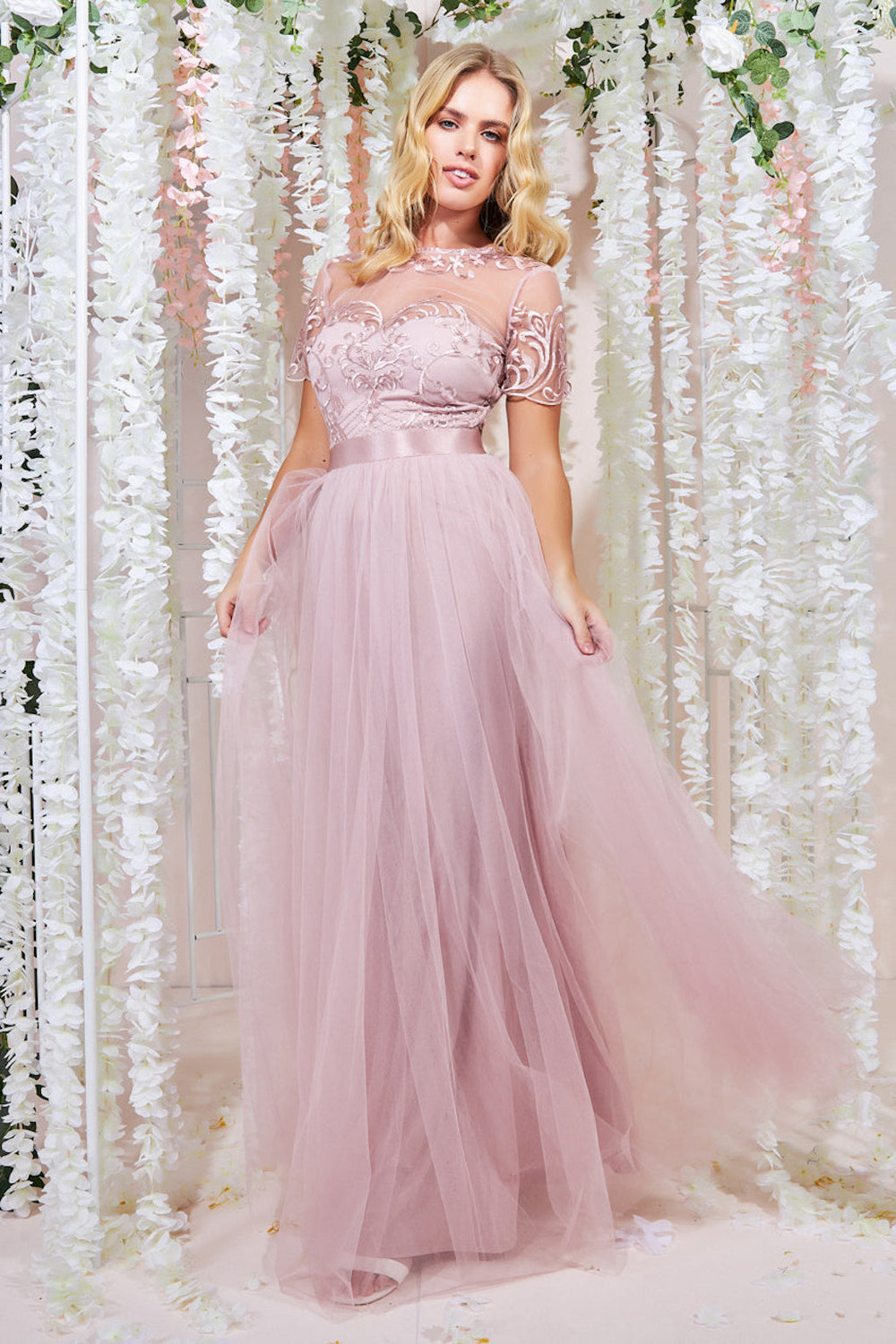 Staroružové tylové šaty s krajkou Veľkosť: M