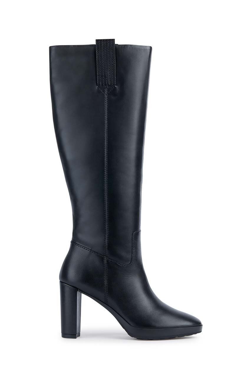 Vysoké čižmy Geox D WALK PLEASURE 85 A čierna farba, na podpätku, D36TFA 00043 C9999