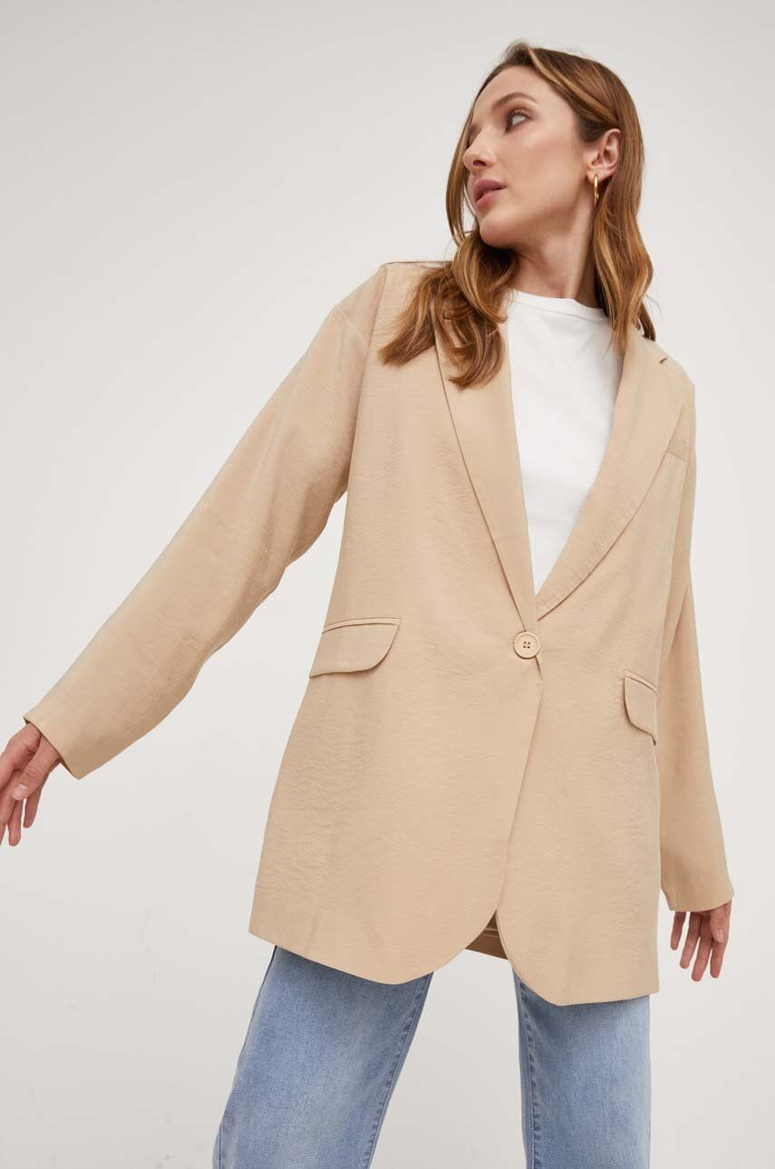 Sako Answear Lab béžová farba, oversize, jednofarebná