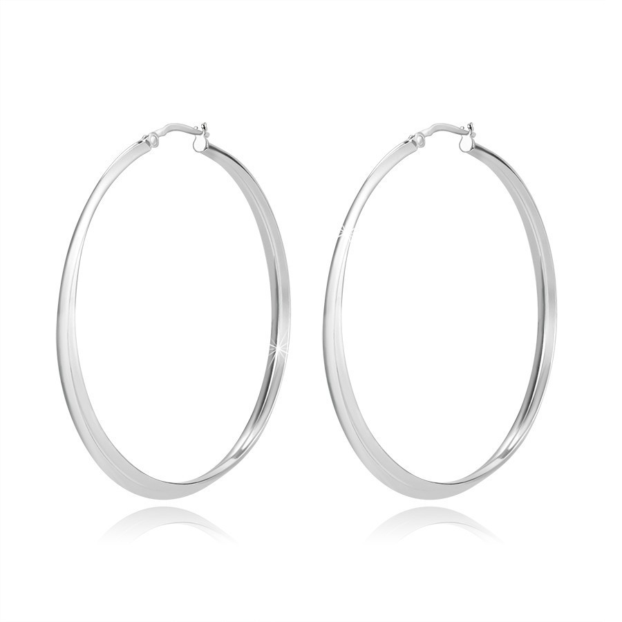 Strieborné 925 náušnice - prekrížené hladké kruhy, francúzske zapínanie, 50 mm