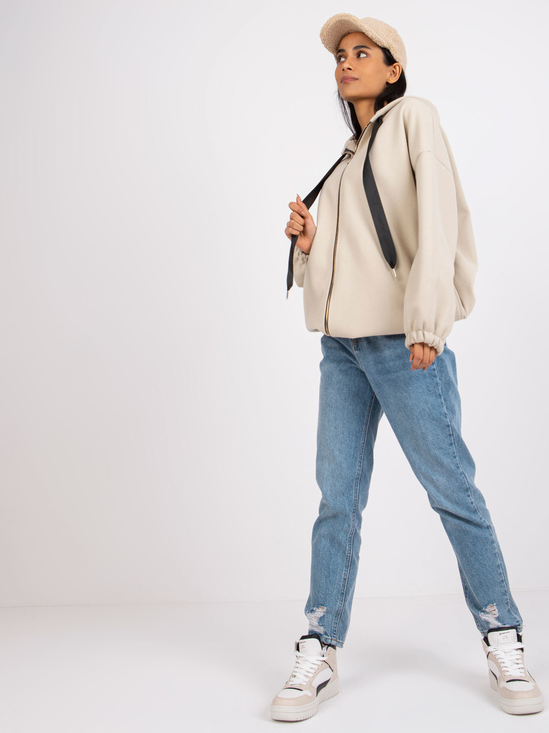 Béžová dámska mikinová bunda s kapucňou - UNI