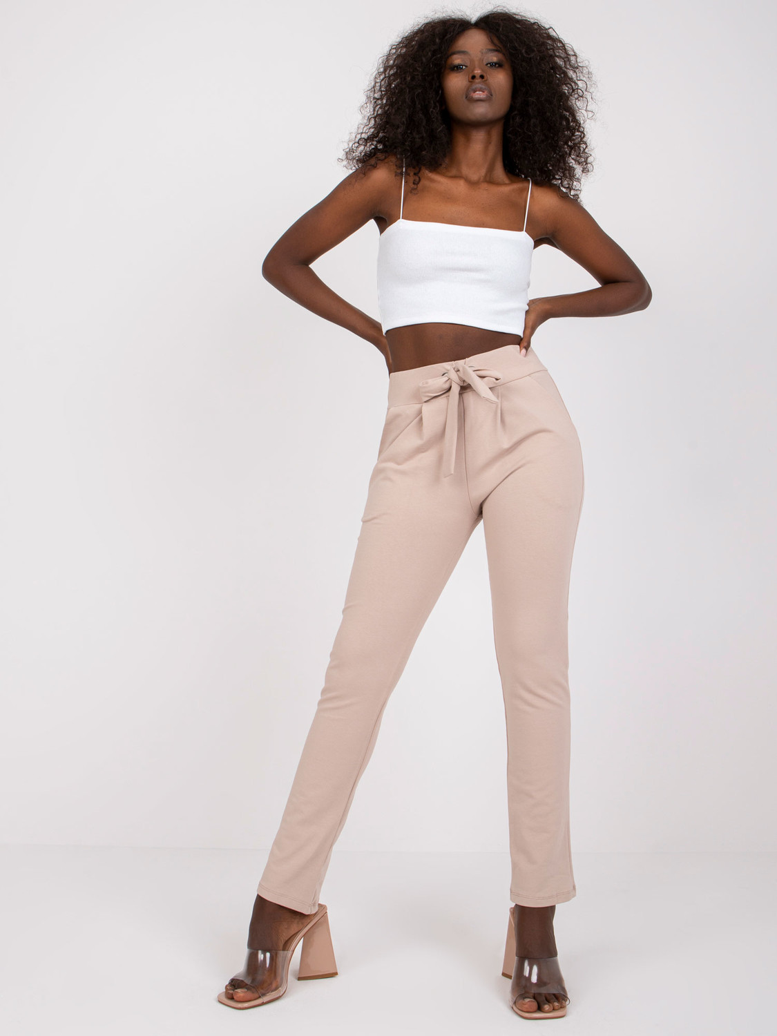 Béžové bavlnené 7/8 teplákové nohavice Santos - S