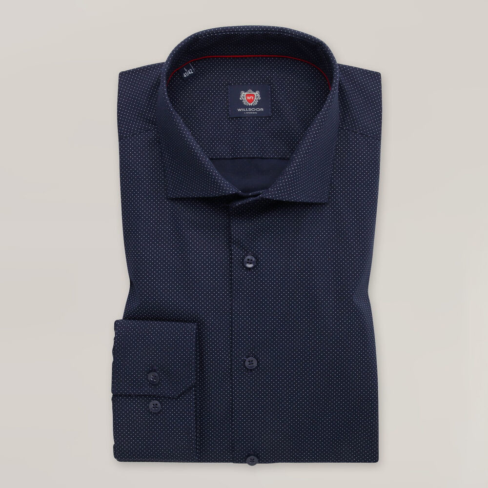 Pánska košeľa slim fit tmavomodrá s bodkovaným vzorom 15398