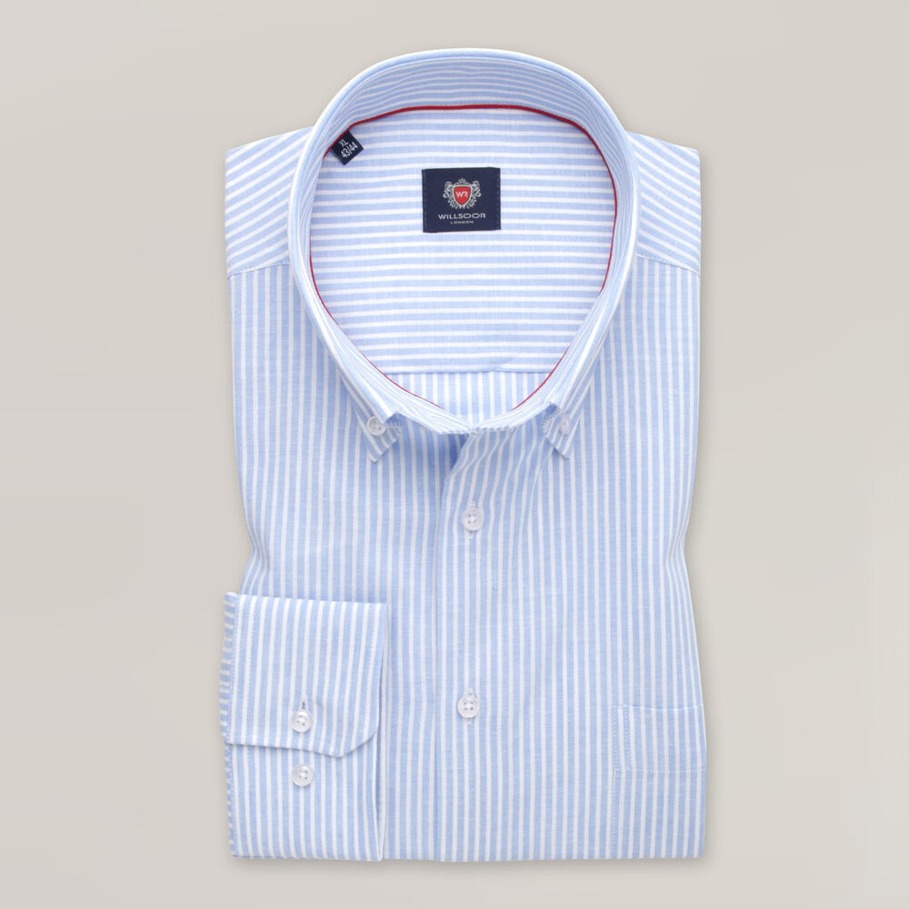 Pánska slim fit košeľa svetlomodrá s pruhovaným vzorom 15406