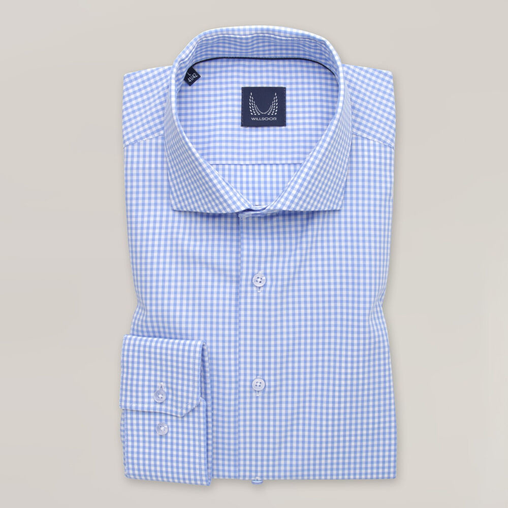 Pánska slim fit košeľa svetlomodrej farby s károvaným vzorom 15410