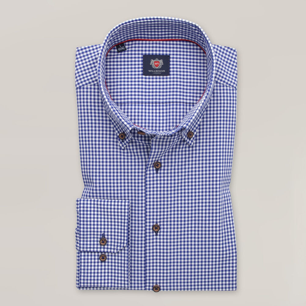 Pánska slim fit košeľa modrá s károvaným vzorom 15412