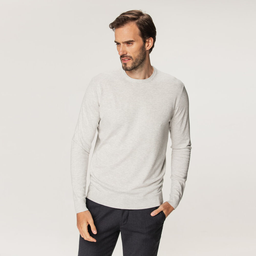 Pánsky sveter svetlosivý s hladkým vzorom 15440