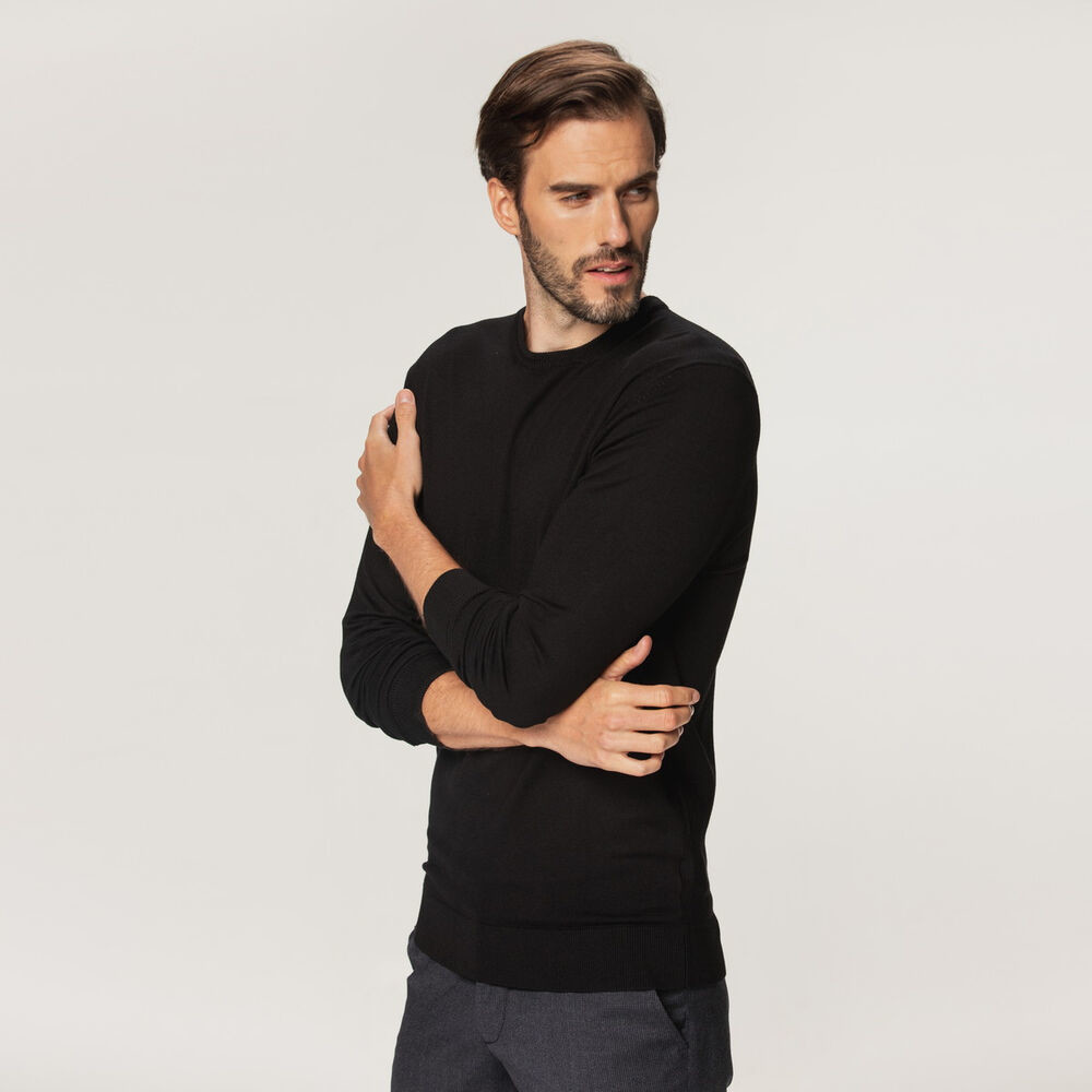 Pánsky sveter čierny s hladkým vzorom 15441