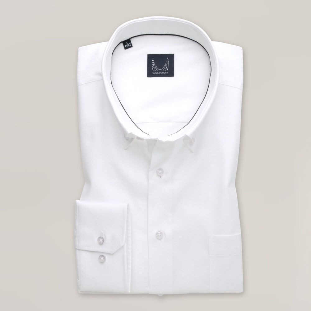 Pánska slim fit košeľa biela s jemným vzorom 15402