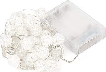 RGB LED, dekoračná girlanda - guľôčky 20×LED, studená biela farba, 200 cm, 2× batérie AA