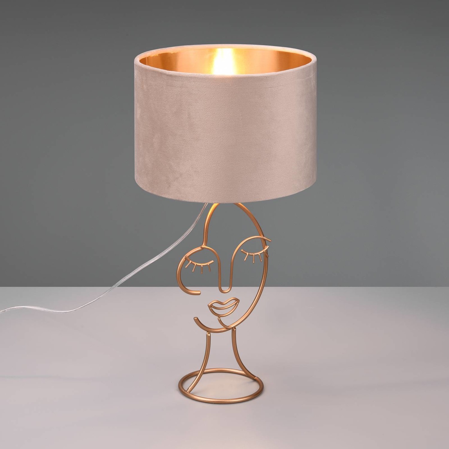 Stolová lampa Mary s dizajnom tváre, béžová/zlatá