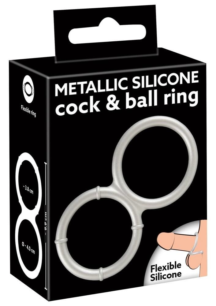You2Toys - metallic effect double silicone penis and testicle ring (silver)