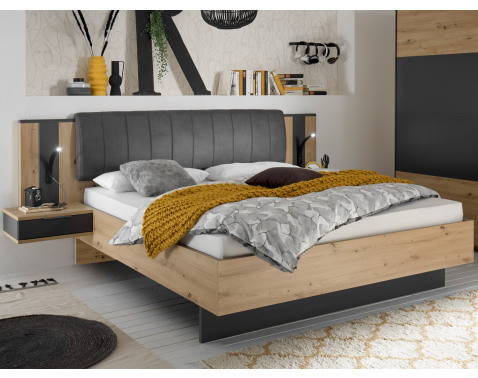 Posteľ s nočnými stolíkmi Cordoba 180x200 cm, dub artisan/grafit%