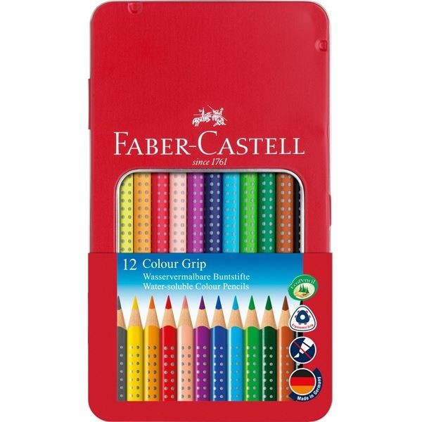 FABER-CASTELL Pastelky Grip 2001 plechová krabička 12 farieb