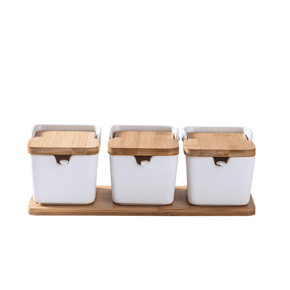 Kořeničky, set 3 ks, bílá, keramika/bambus, ETERA