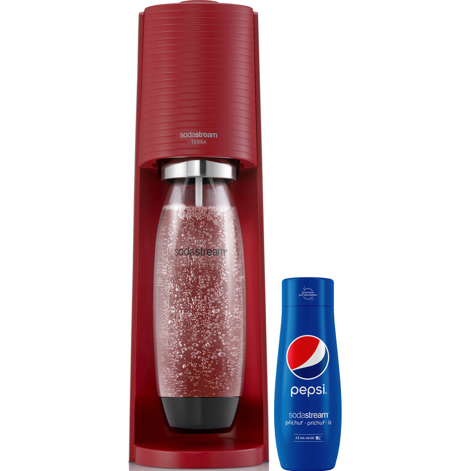SodaStream Terra Red výrobník perlivej vody so sirupom PEPSI 440 ml zadarmo​