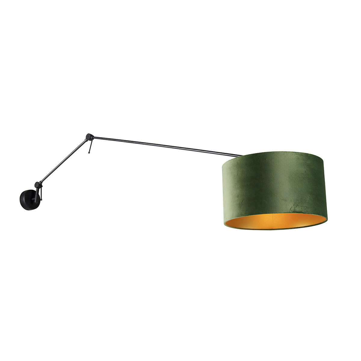 Wandlamp zwart met velours kap groen 35 cm verstelbaar - Blitz