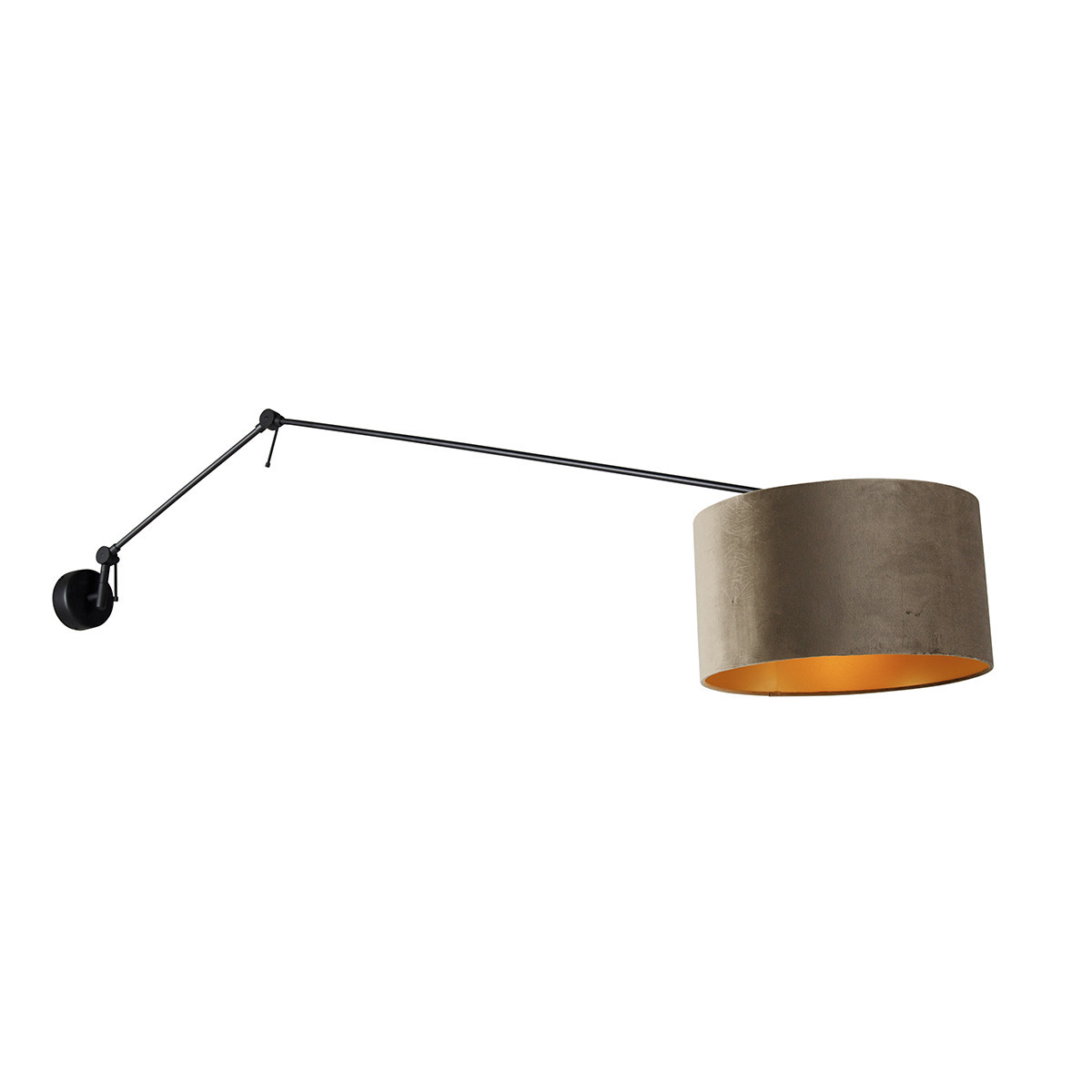 Wandlamp zwart met velours kap taupe 35 cm verstelbaar - Blitz