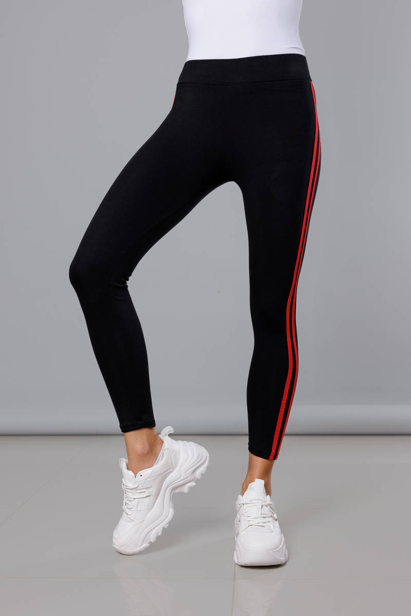 Čierno-červené športové legíny s lampasmi (YW01052-D1-5) černá S (36)