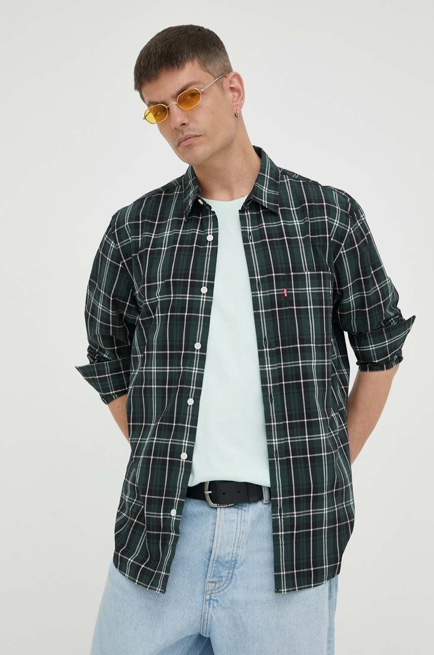 Bavlnená košeľa Levi's pánska, zelená farba, regular, s klasickým golierom