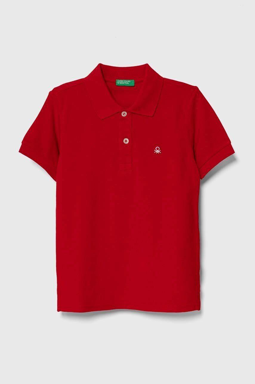Detská bavlenná polokošeľa United Colors of Benetton červená farba, jednofarebný