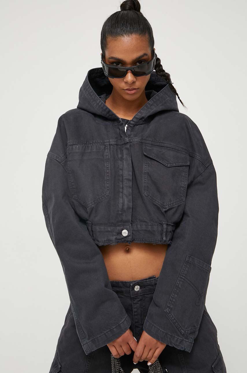 Rifľová bunda Moschino Jeans dámska, čierna farba, prechodná