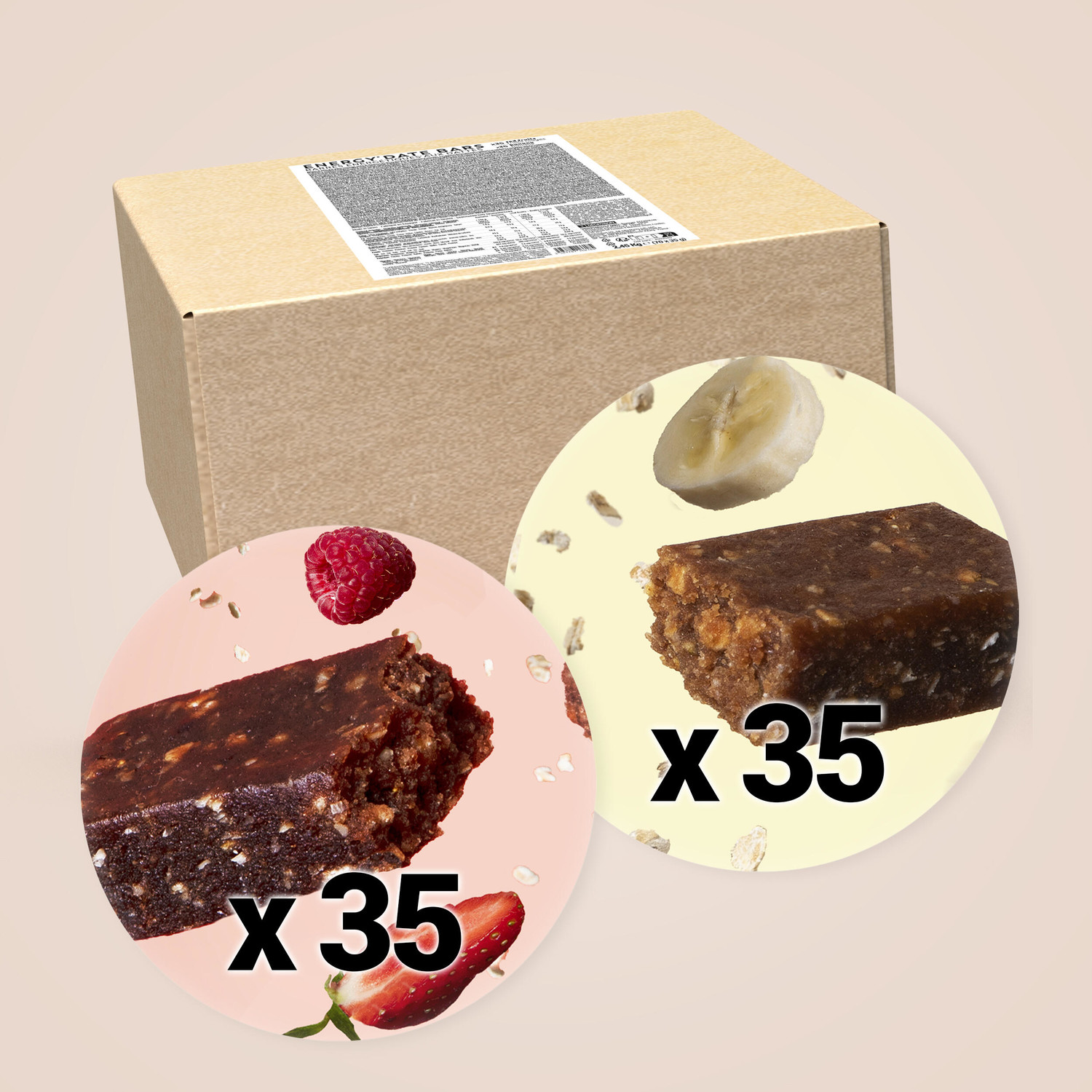 Energetická ďatľová tyčinka 70 × 35 g s príchuťou banán a lesné ovocie