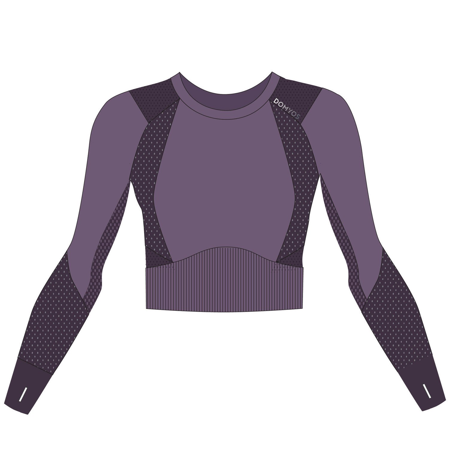 Dámsky crop top 900 na fitnes s dlhým rukávom fialové