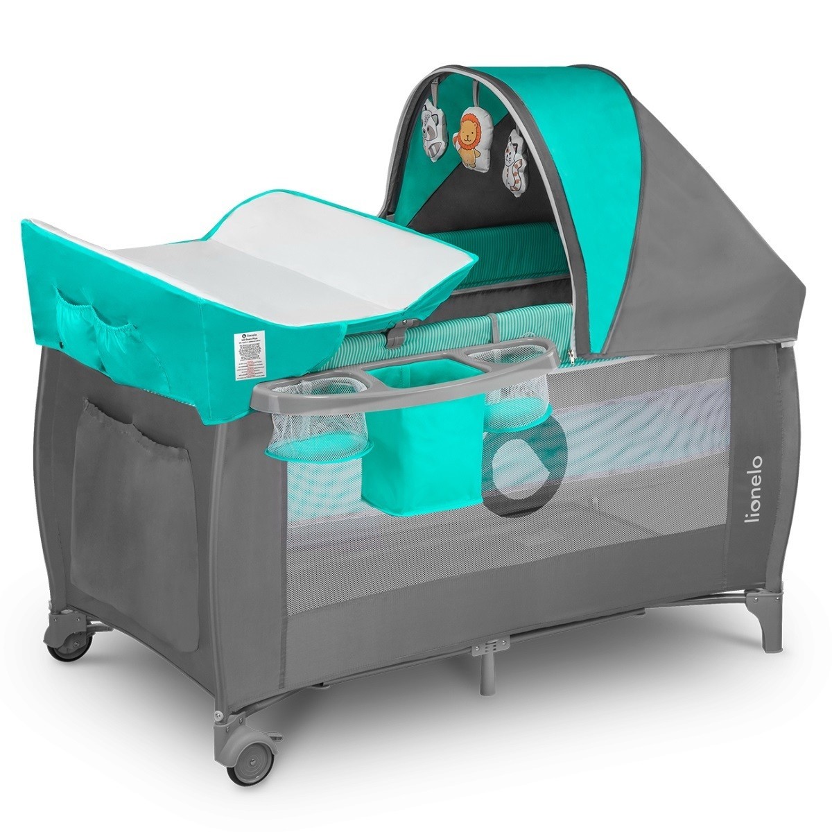 Lionelo travel cot turquoise grey modrá sivá