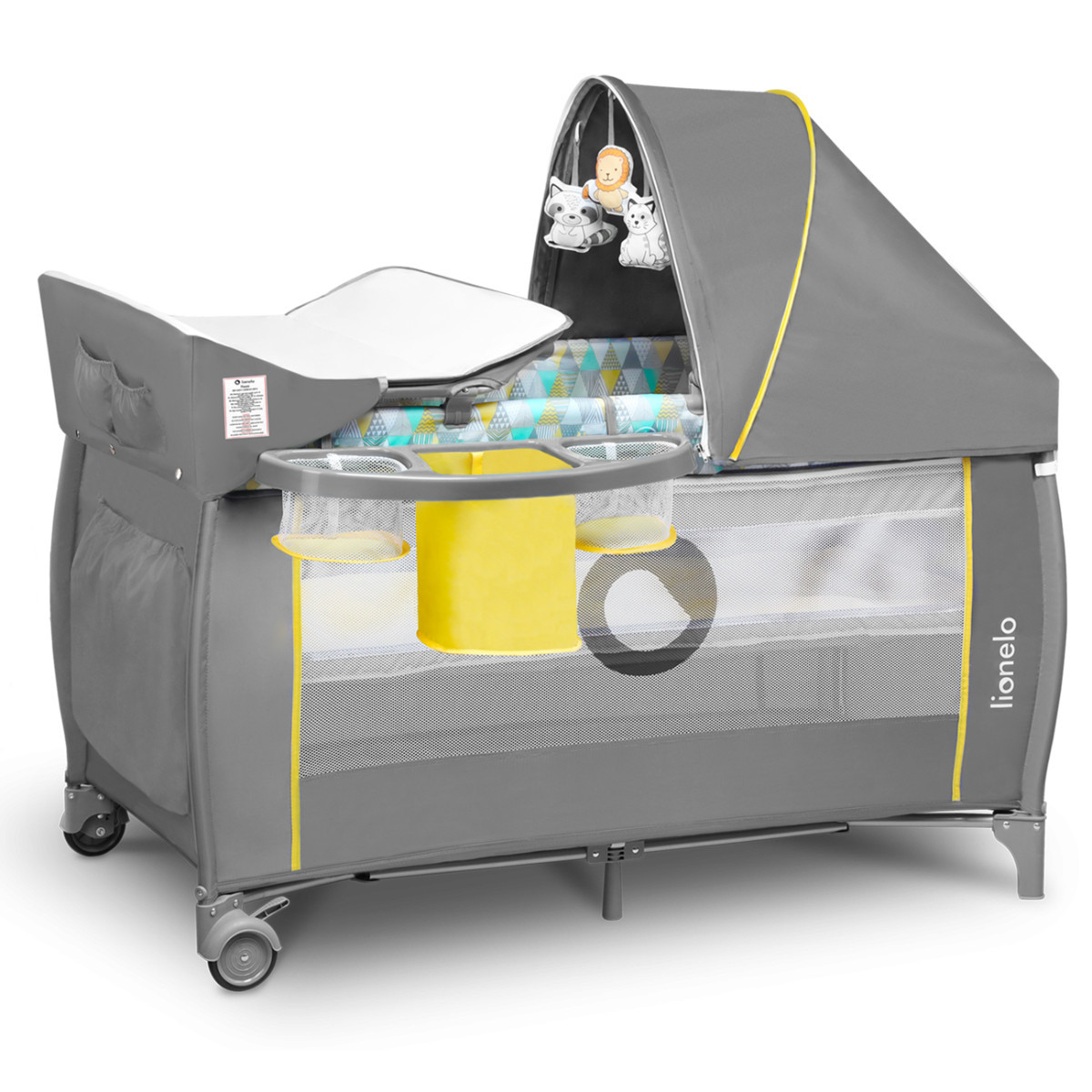 Lionelo travel cot yellow scandi sivá žltá