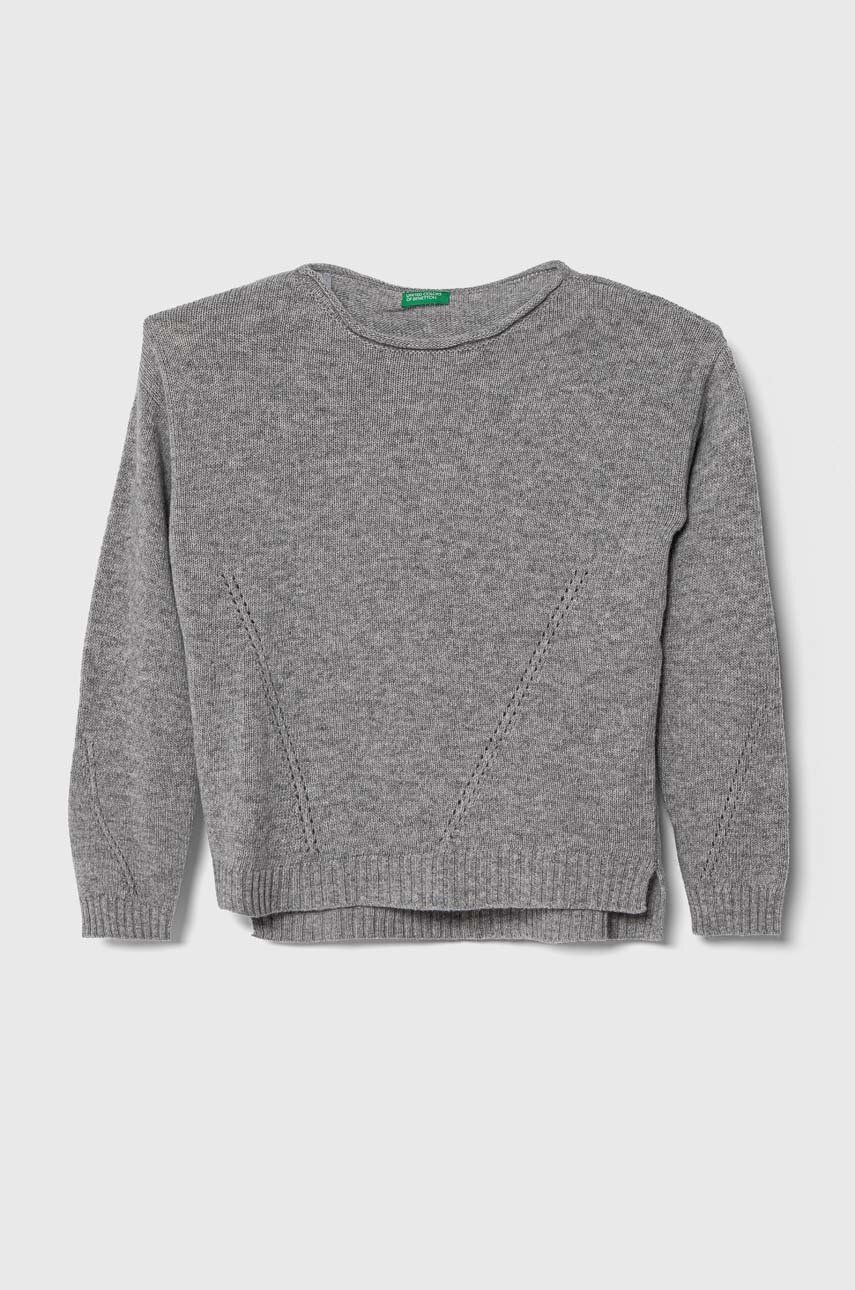 Detský vlnený sveter United Colors of Benetton šedá farba, tenký