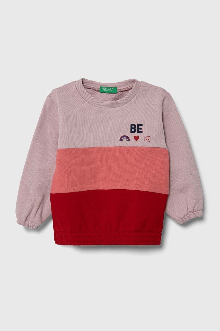 Detská bavlnená mikina United Colors of Benetton fialová farba, vzorovaná