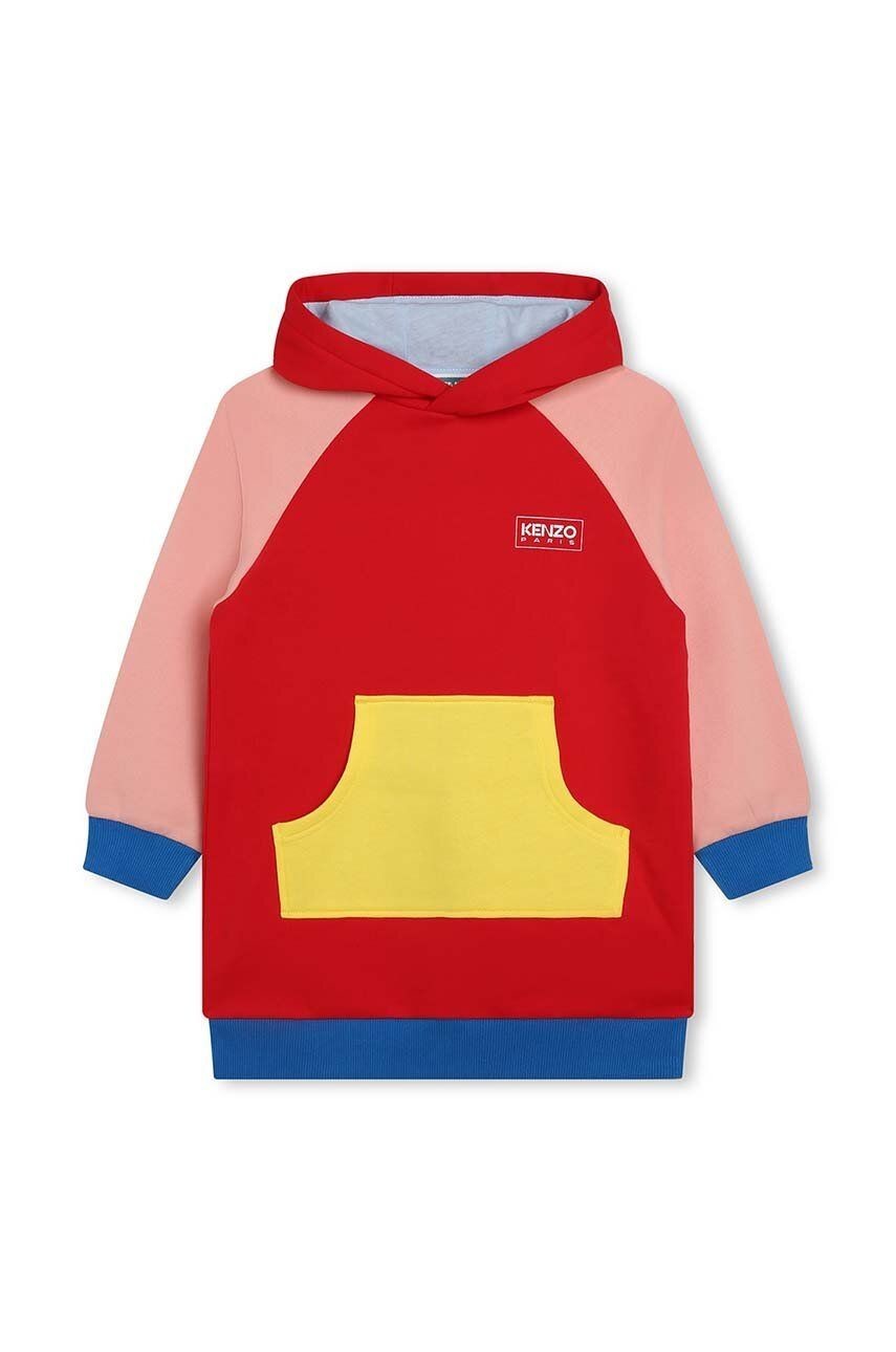 Dievčenské šaty Kenzo Kids červená farba, mini, rovný strih