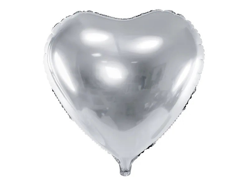 PartyDeco Fóliový balón - Srdce, strieborné 61 cm