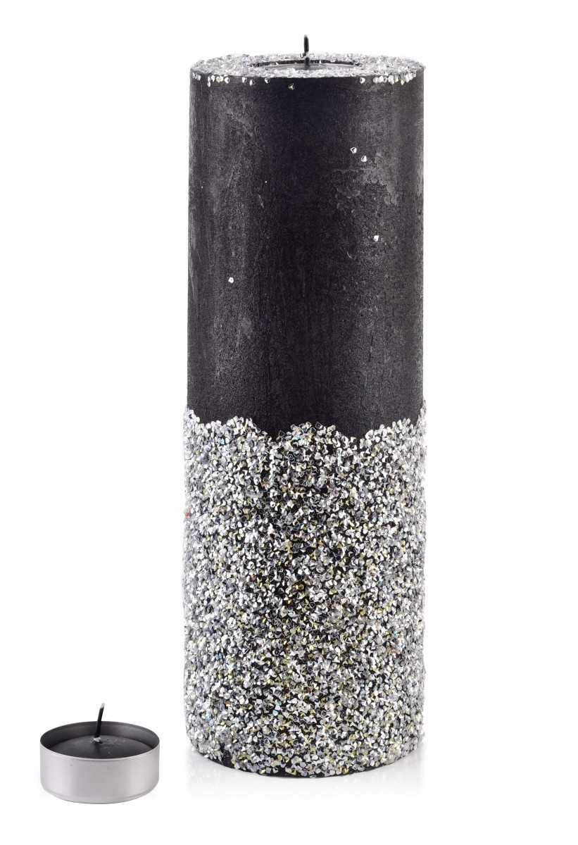 Vysoký moderní svícen Diament 36 cm černo-stříbrný
