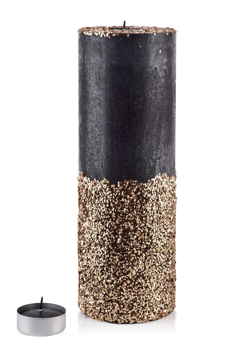 Vysoký moderní svícen Diament 36 cm černo-zlatý