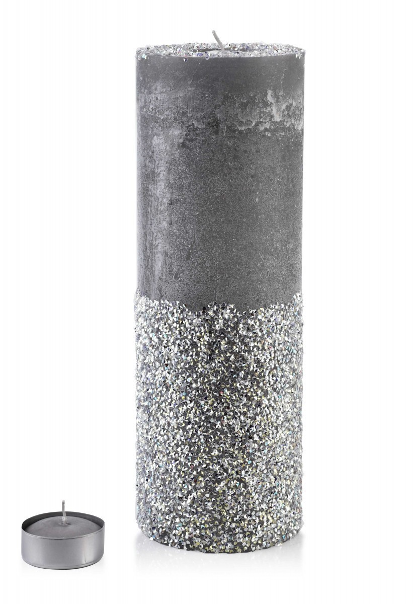 Vysoký moderní svícen Diament 36 cm šedo-stříbrný