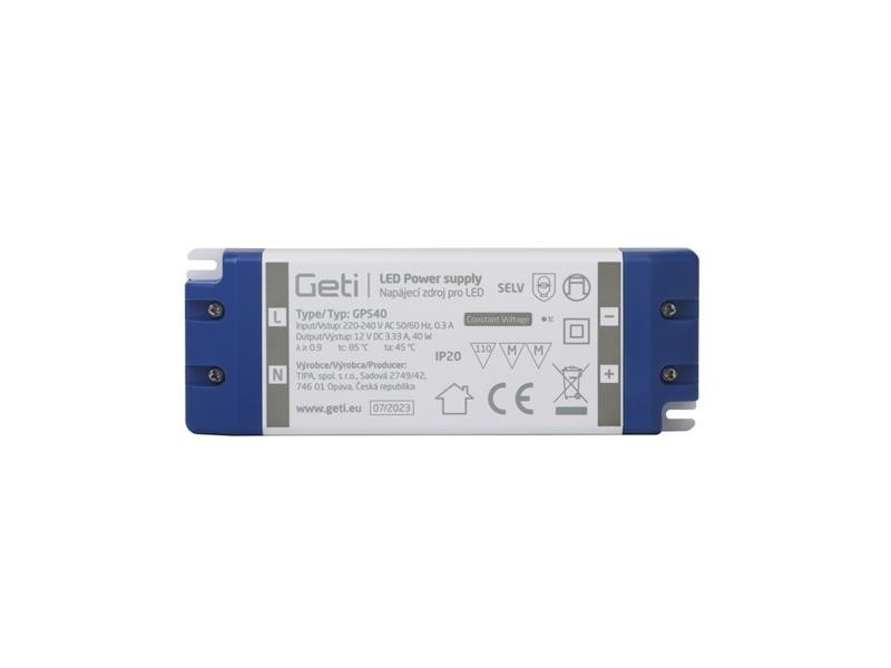 Zdroj spínaný pre LED 12V/ 40W GETI GPS40, IP20