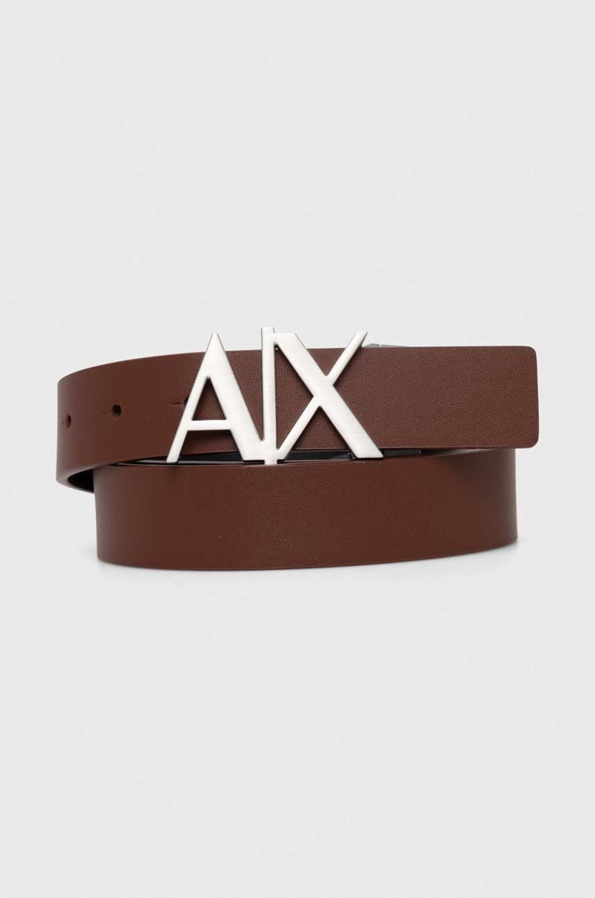 Kožený opasok Armani Exchange pánsky, hnedá farba
