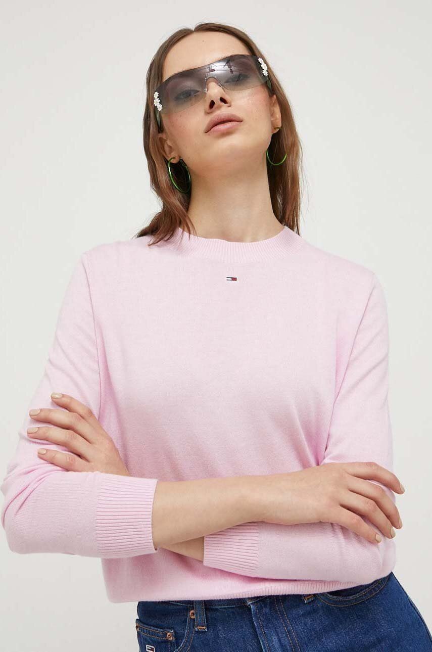 Sveter Tommy Jeans dámsky, ružová farba, tenký
