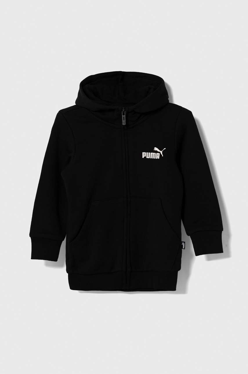 Detská mikina Puma ESS Small Logo Full-Zip Hoodie TR G čierna farba, s kapucňou, jednofarebná