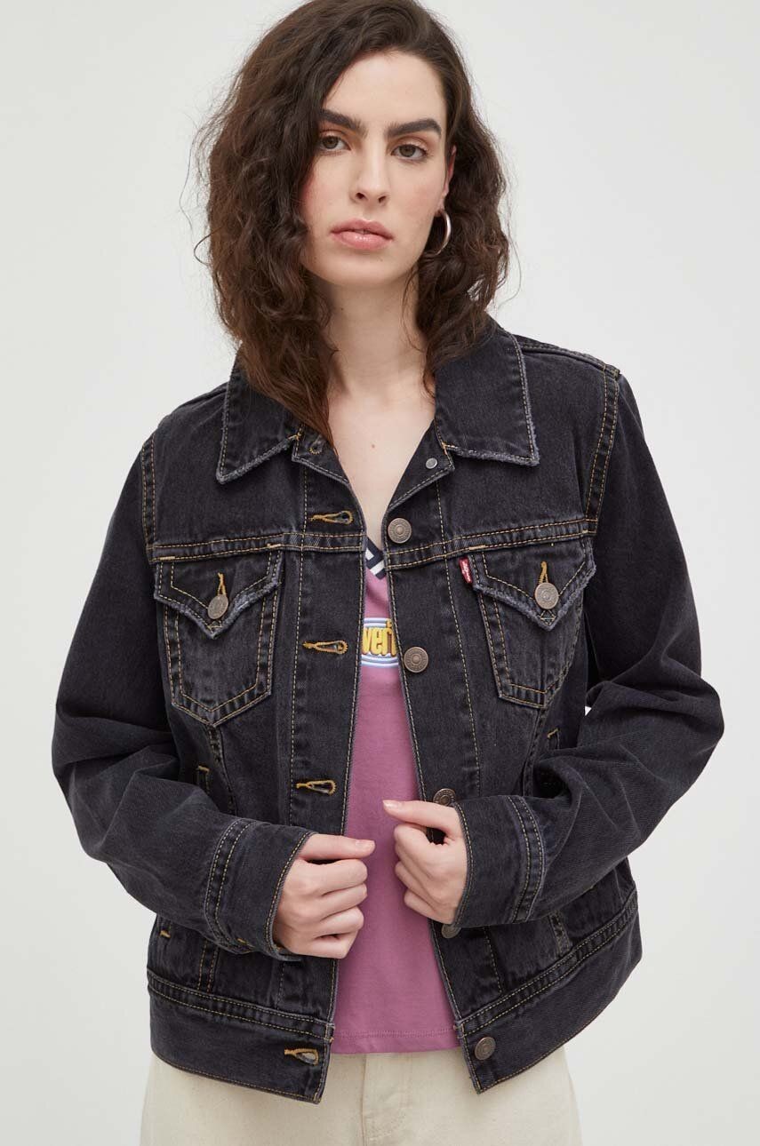 Rifľová bunda Levi's dámska, šedá farba, prechodná