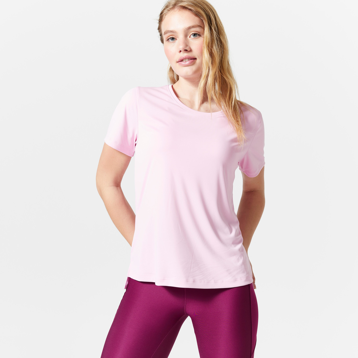 Dámske tričko 120 slim na fitness s krátkym rukávom svetloružové