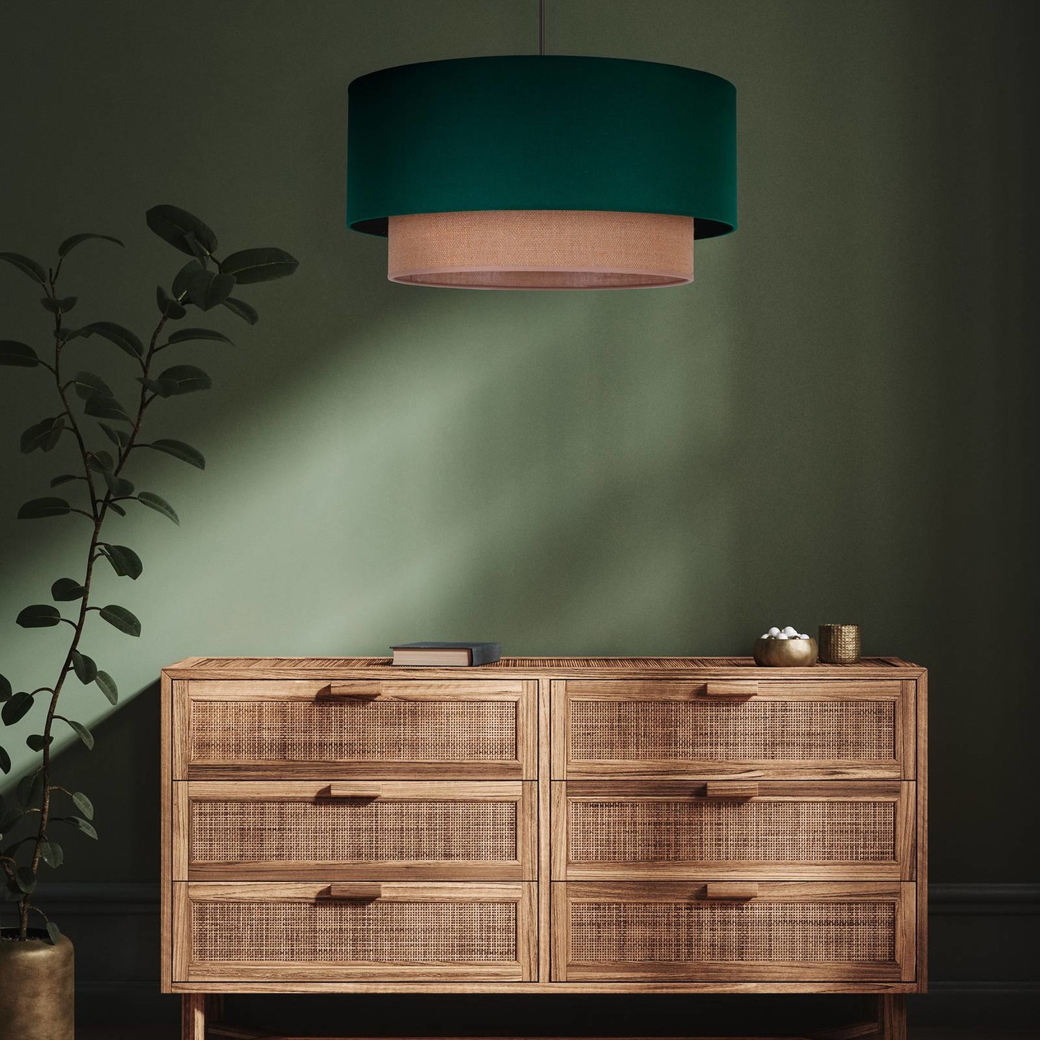 Závesné svietidlo Boho Ø 45 cm 1-pl. zelená/juta