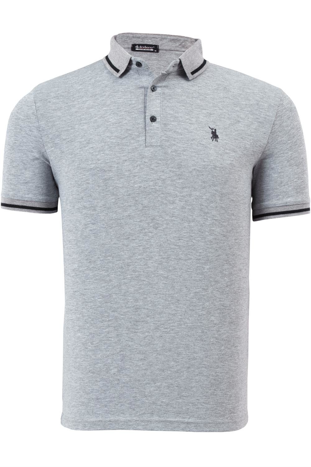 T8586 DEWBERRY MENS POLO COLLAR T-SHIRT-LIGHT GREY