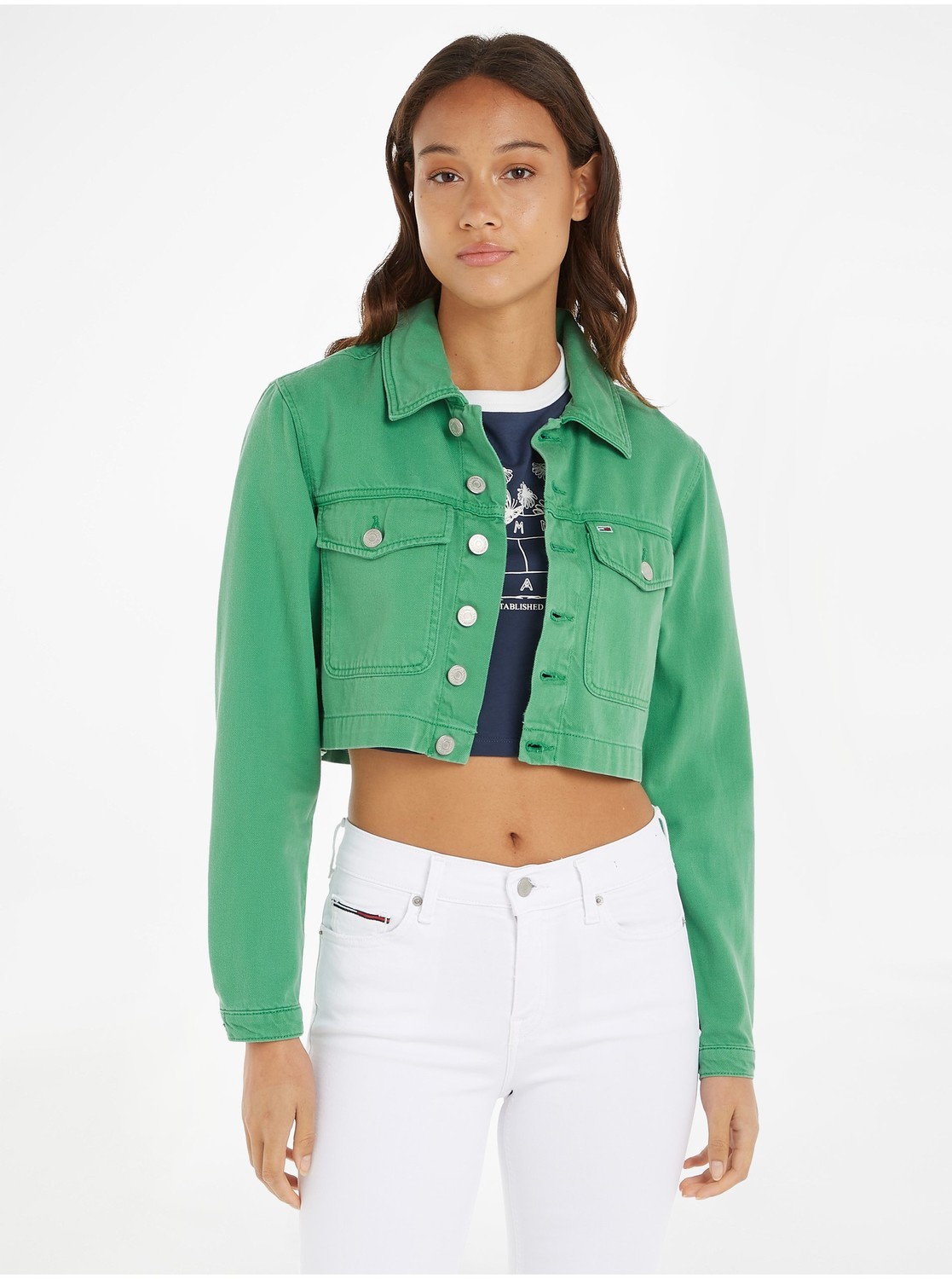 Green Womens Denim Crop Top Jacket Tommy Jeans - Women