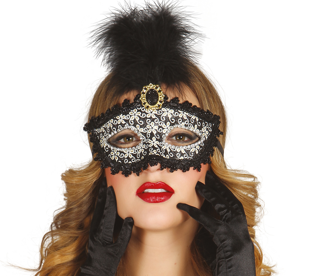 Guirca Čierno-zlatá škraboška s pierkom