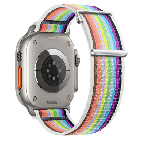 BStrap Velcro Nylon remienok na Apple Watch 42/44/45mm, white rainbow